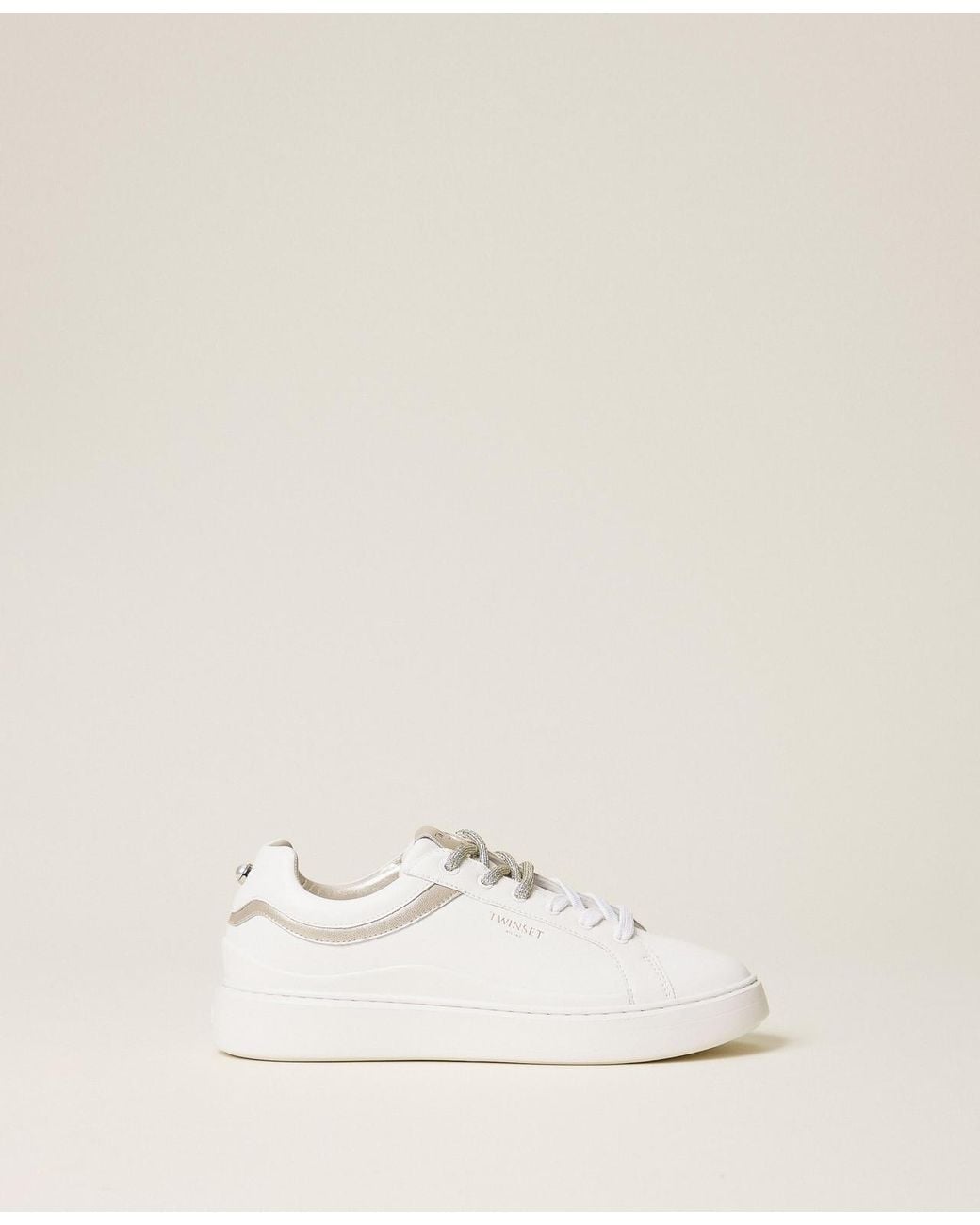 Twinset Natural Sneakers Aus Leder Mit Kontrastierenden Einsätzen