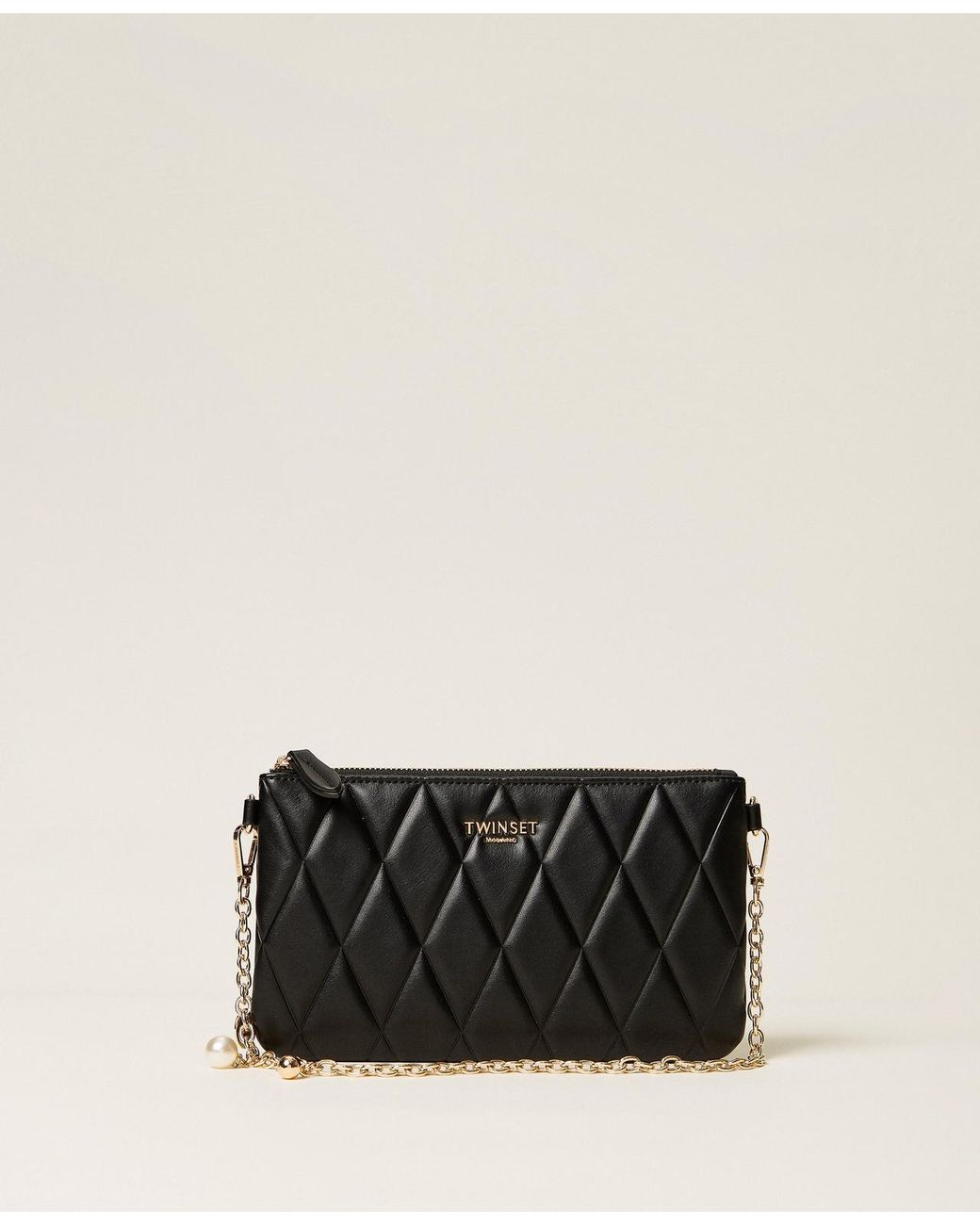 Twinset Black Mini Quilted Bag With Logo