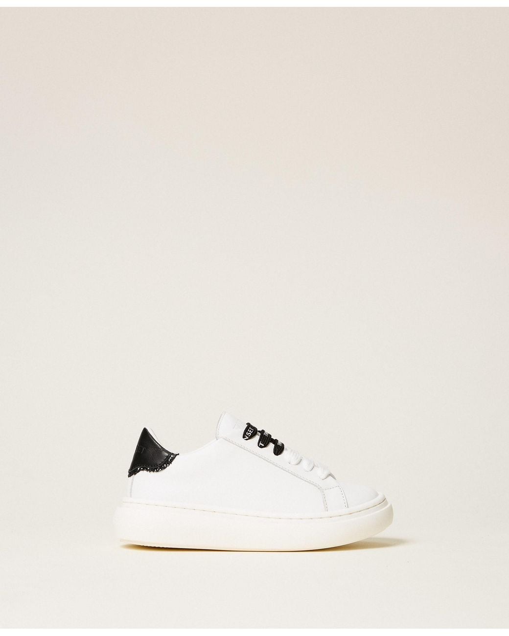 Twinset Natural Baby's Leather Trainers With Logo