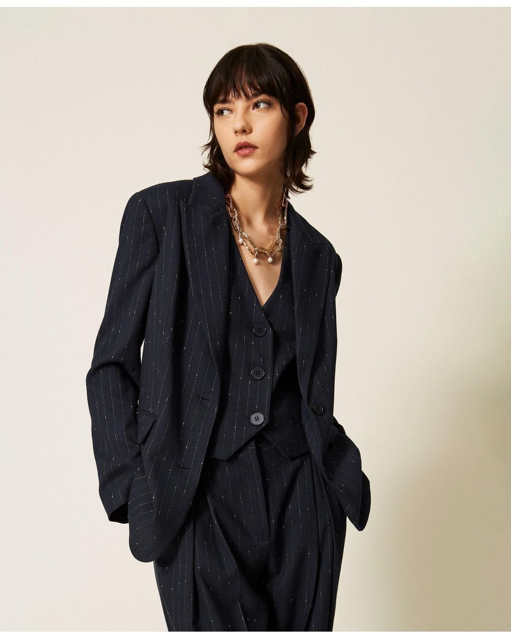Twinset Blue Pinstriped Blazer