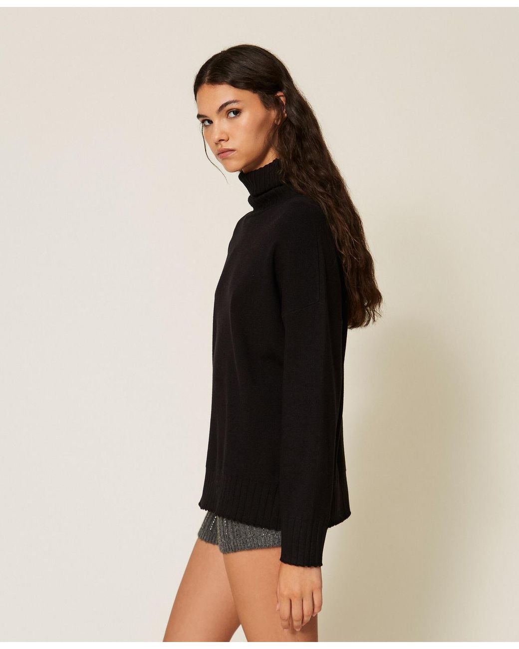 Twinset Black Loose Fitting Turtleneck Jumper