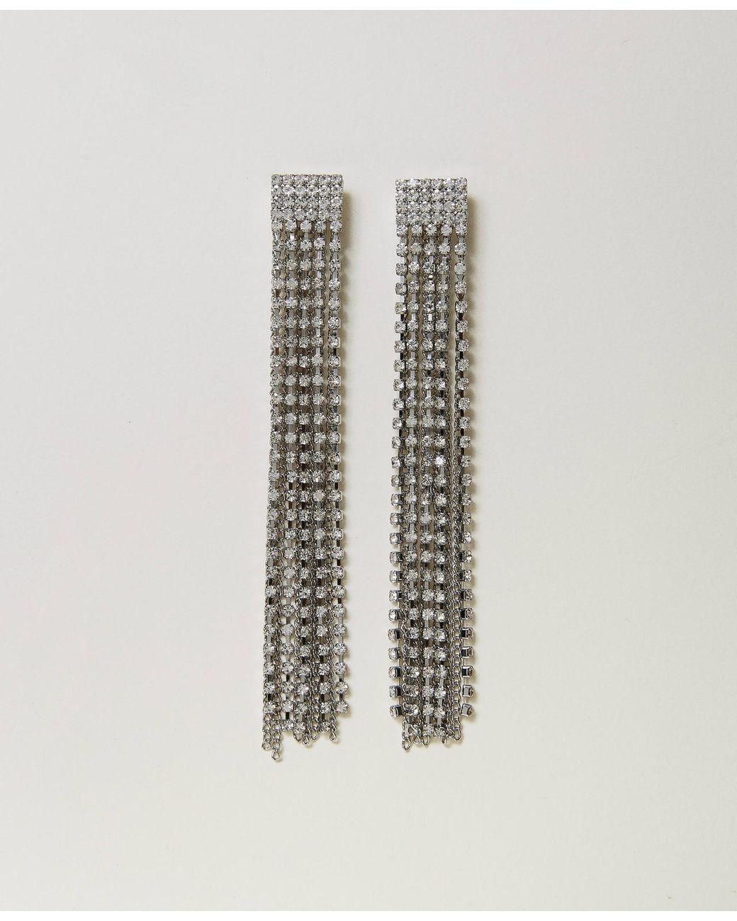 Twinset White Earrings With Rhinestone Fringes