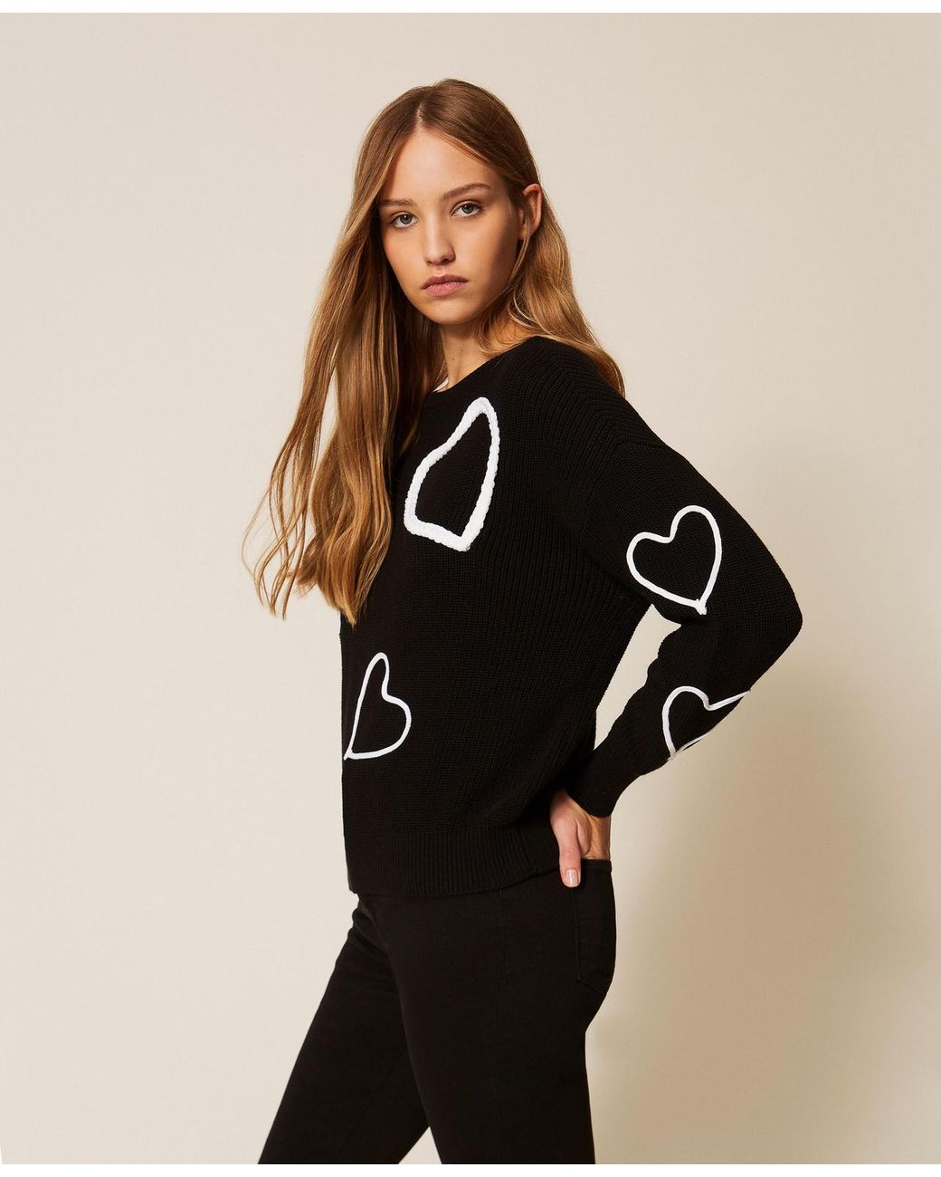 Jersey Con Bordado De Corazones Twinset de color Black