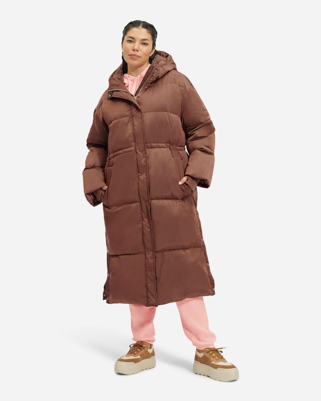 UGG Keeley Long Puffer Coat in Brown | Lyst