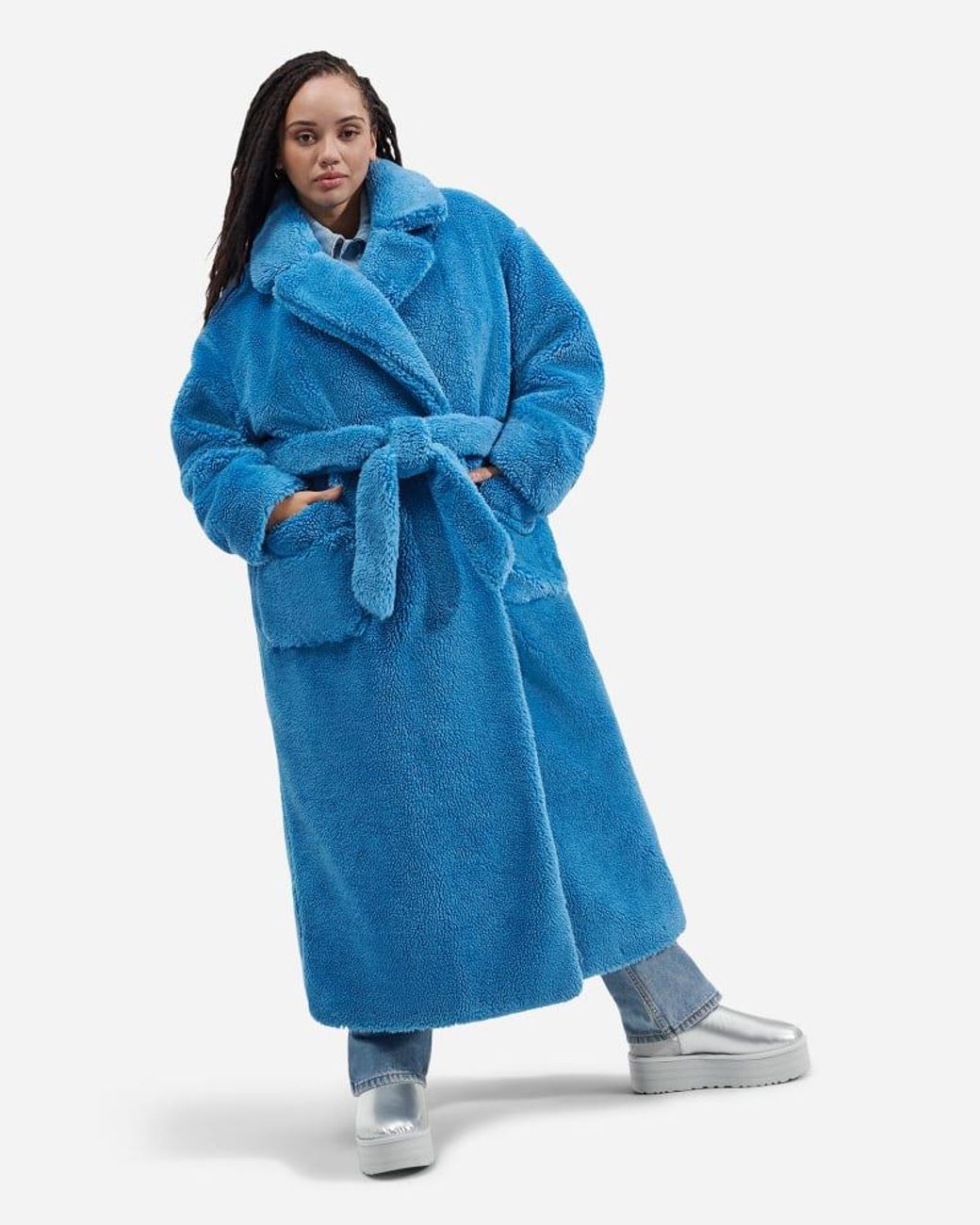 UGG Alesandra Faux Fur Wrap Coat in Blue | Lyst