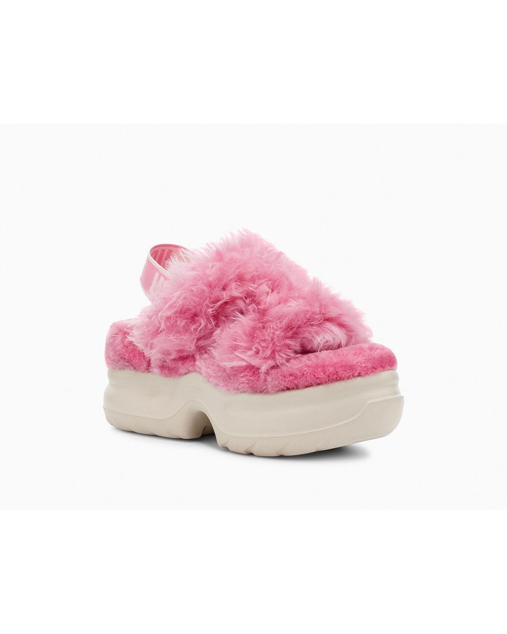 Pink ugg fluffy slippers sales