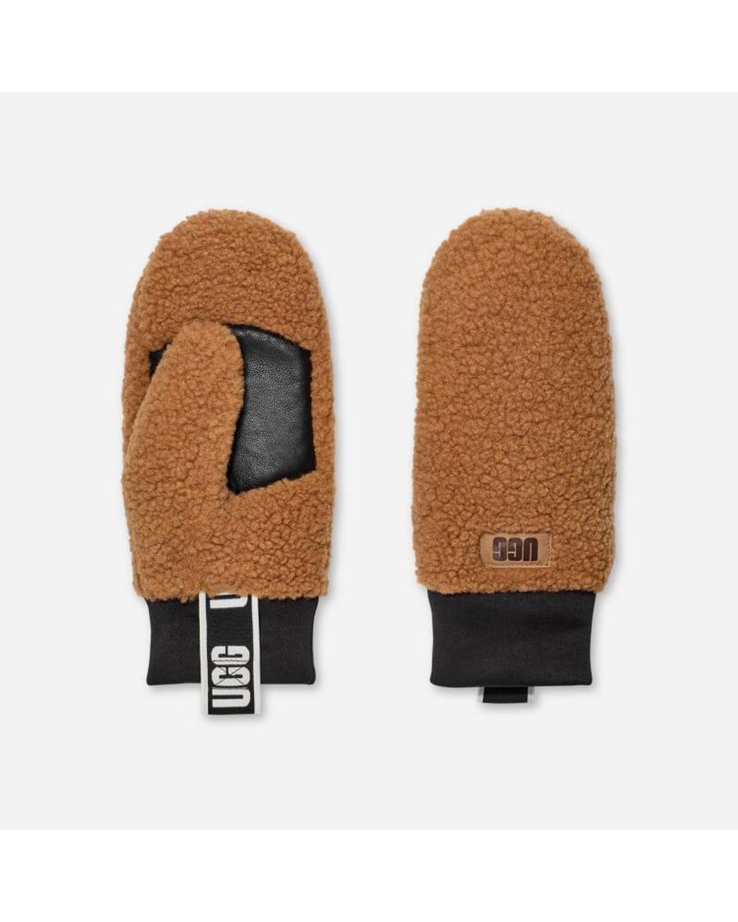 Ugg Brown Fäustlinge Aus Fluff Mit Logo-Tape Für Damen