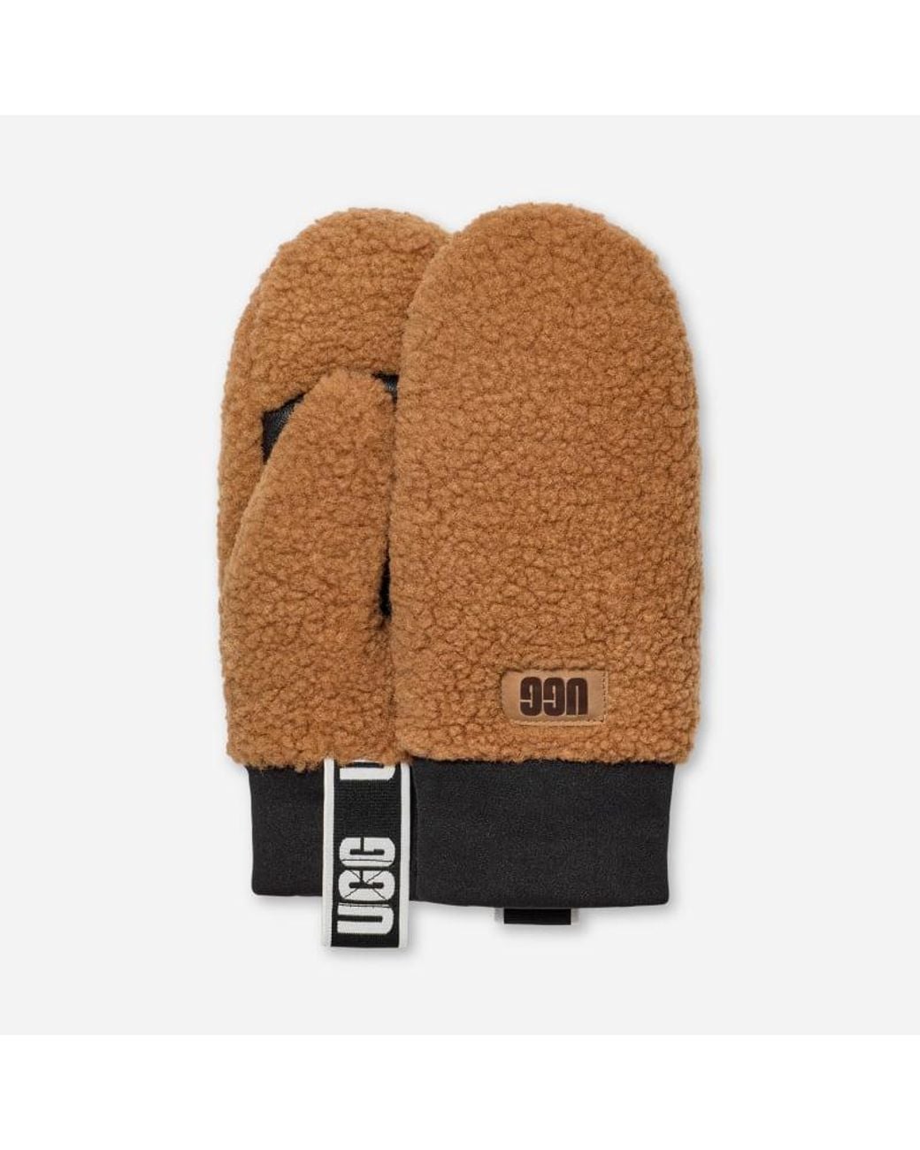 Ugg Brown Fäustlinge Aus Fluff Mit Logo-Tape Für Damen