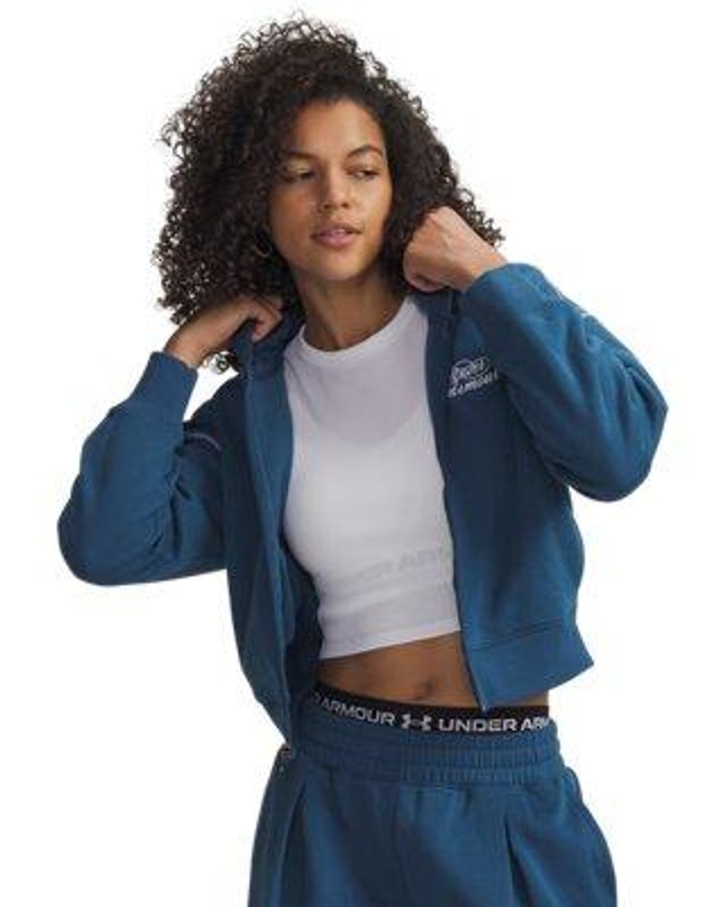 Under Armour Blue Ua Rival Fleece Script Cropped Full Zip