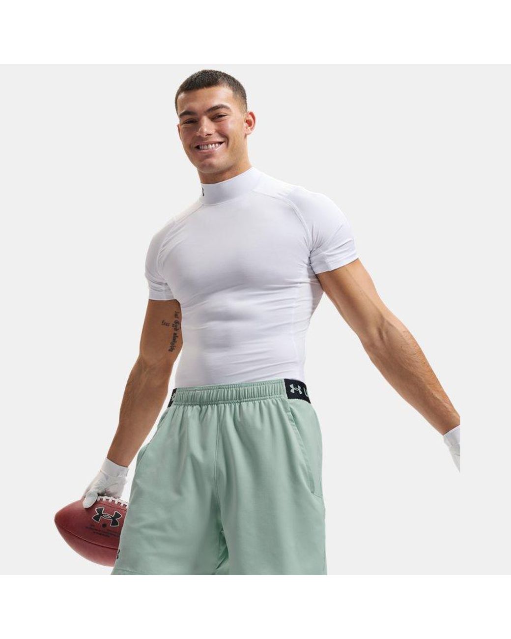 Under Armour White Heatgear Compression Mock Short Sleeve for men
