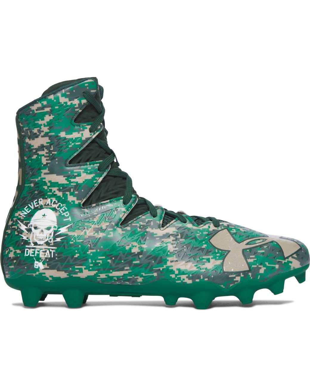 Green and white under armour highlight cleats 2025