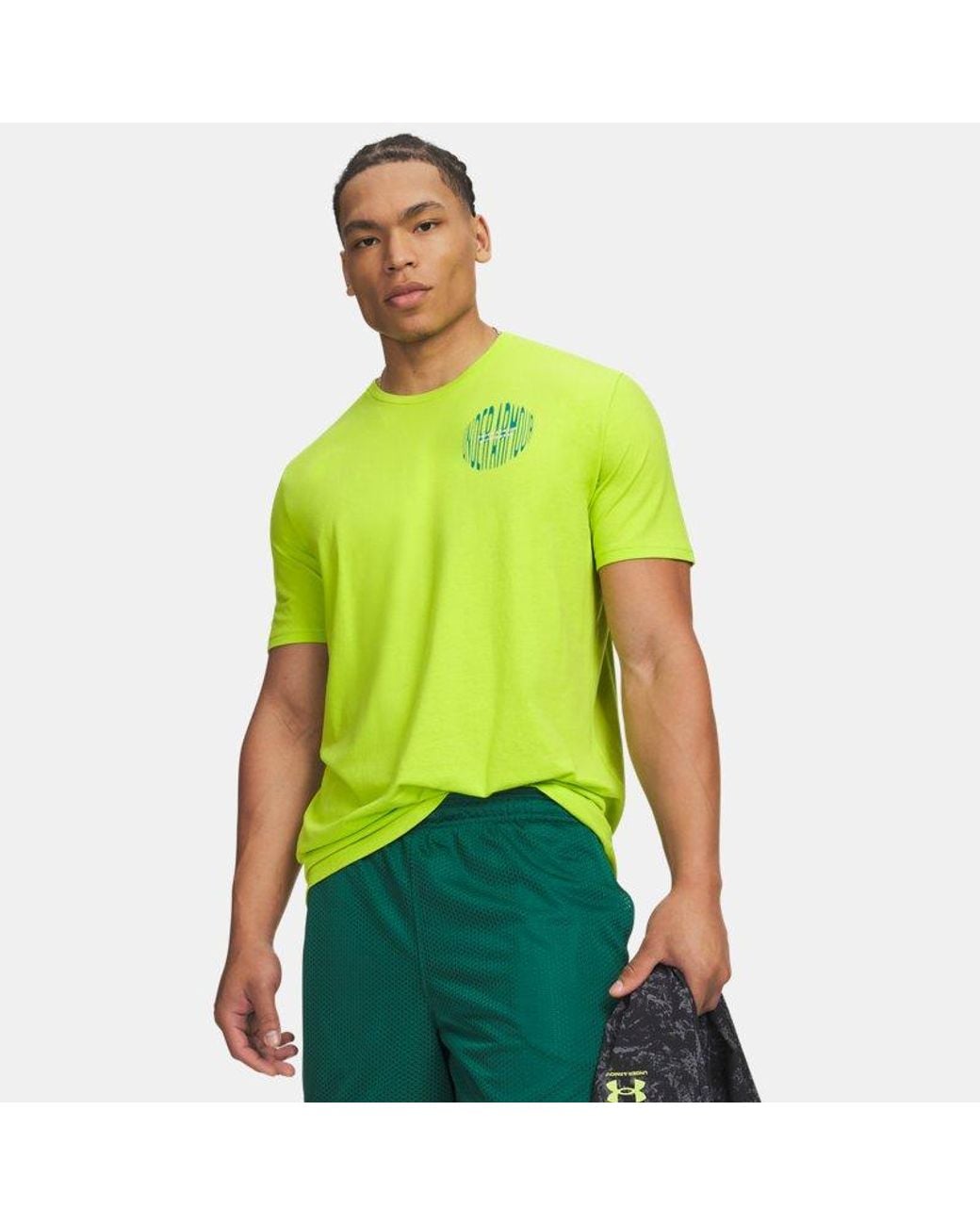 Under Armour Green Paint Wordmark Short Sleeve Citrine Royal for men