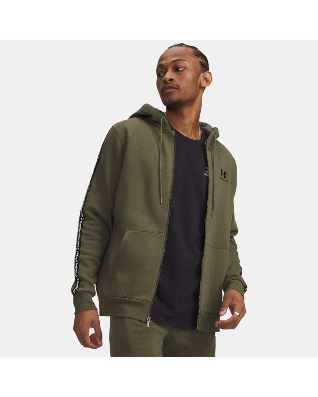 Under Armour Green Icon Fleece Taping Full-Zip Marine Od for men