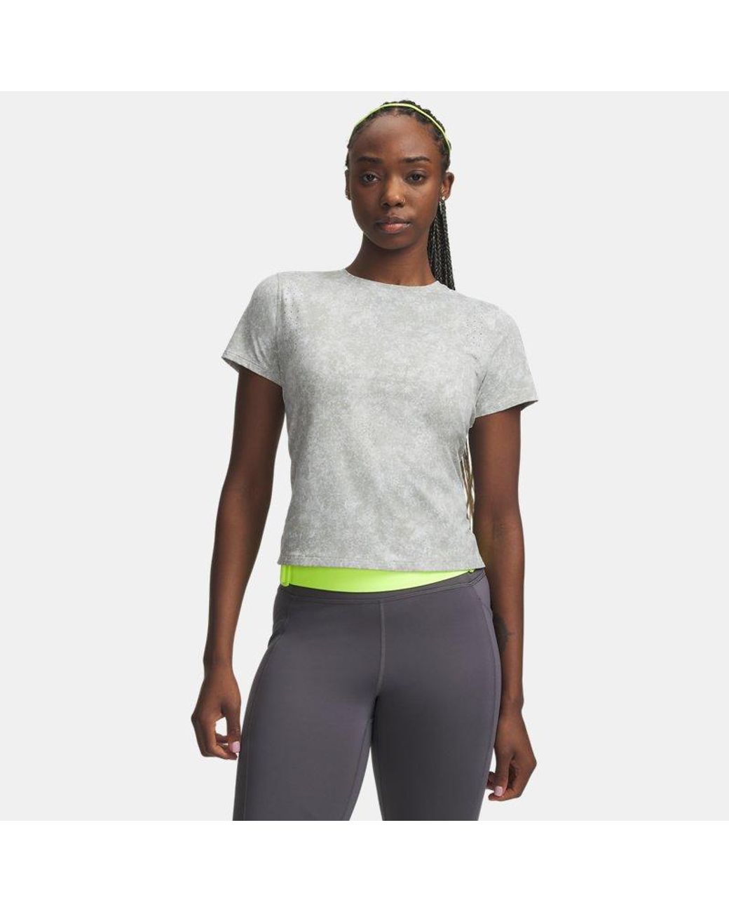 Under Armour Velociti Pro Printed Damesshirt Met Korte Mouwen Titanium Reflecterend in het Gray