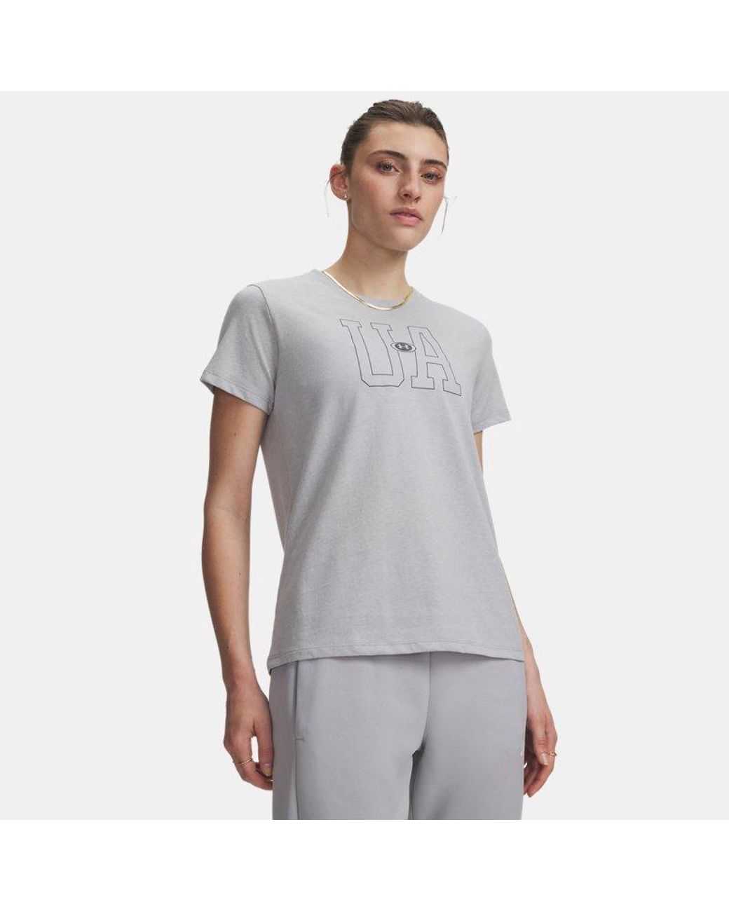 Under Armour Gray Icon Fleece Graphic Short Sleeve Mod Light Heather Castlerock