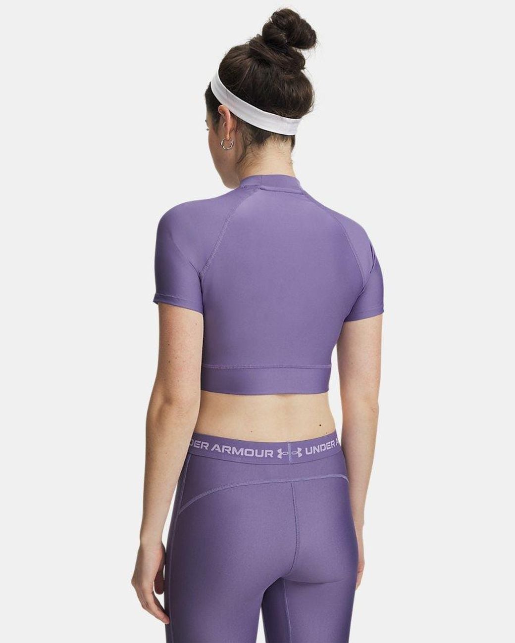 Under Armour Purple Heatgear Crop Mock Short Sleeve Luxe Crest