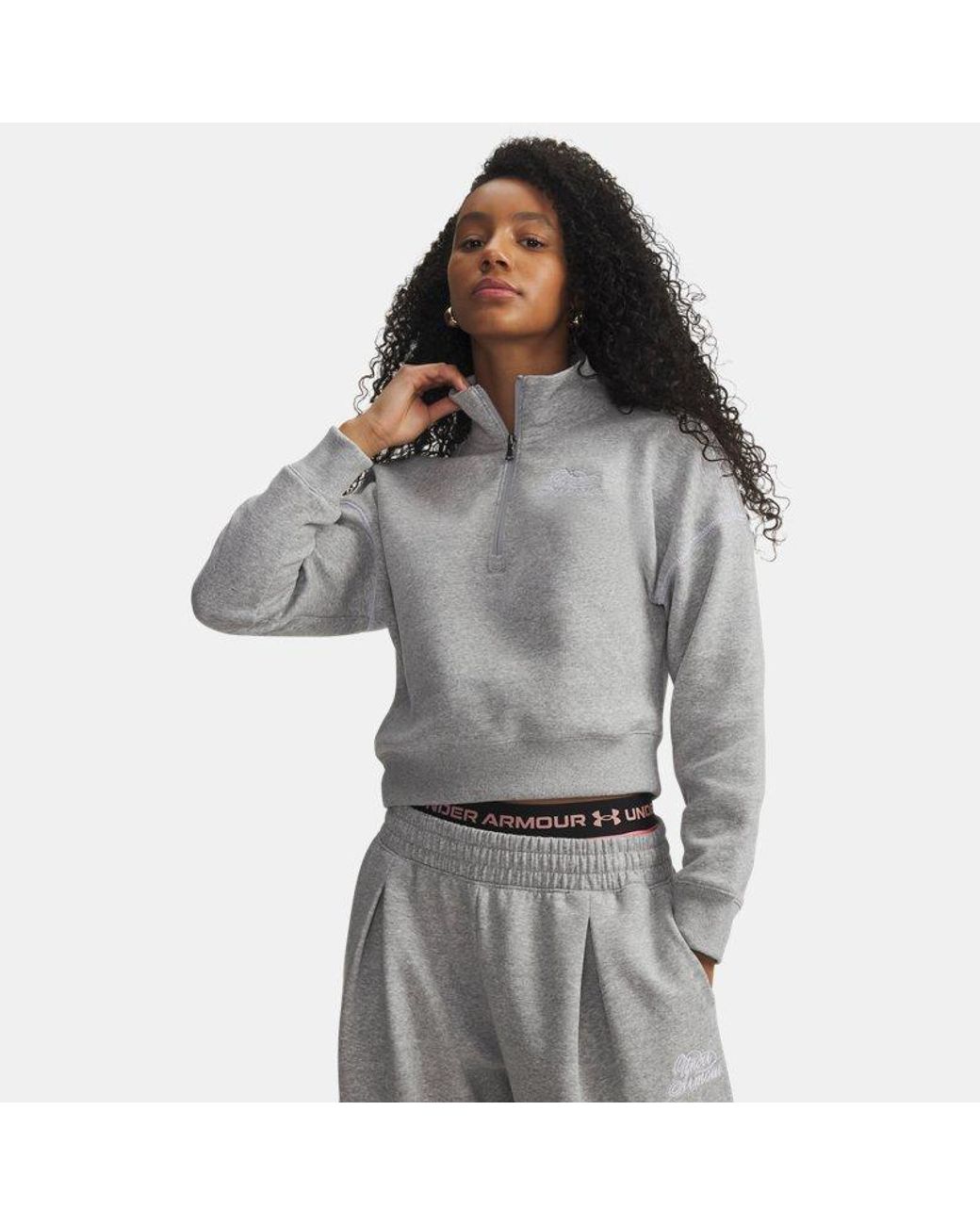 Under Armour Gray Rival Fleece Script ½ Zip Mod Light Heather