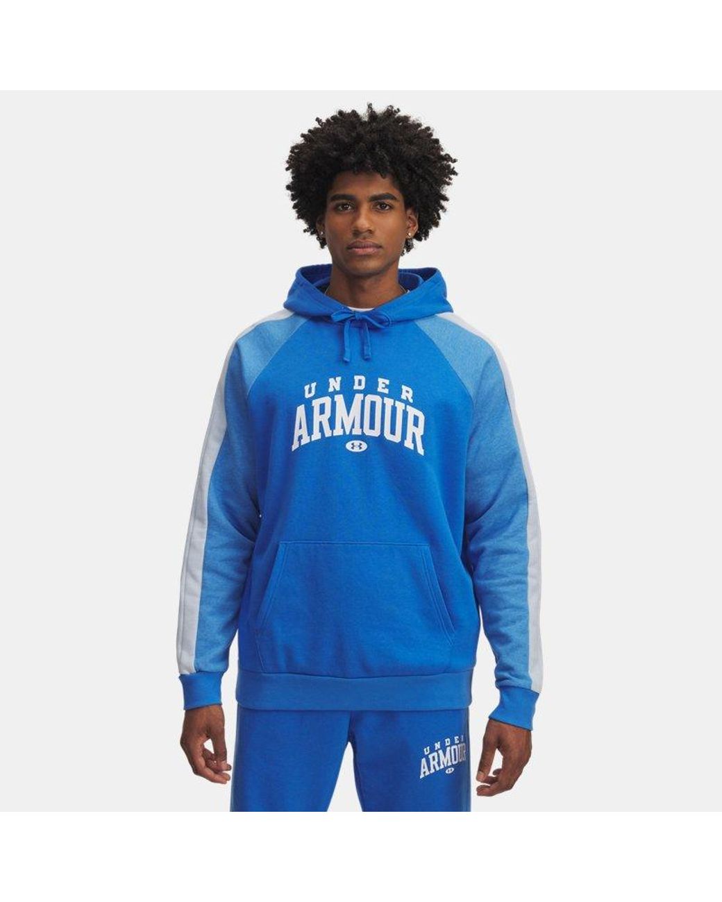 Under Armour Rival Fleece Colorblock Hoodie Atlantis in Blue for