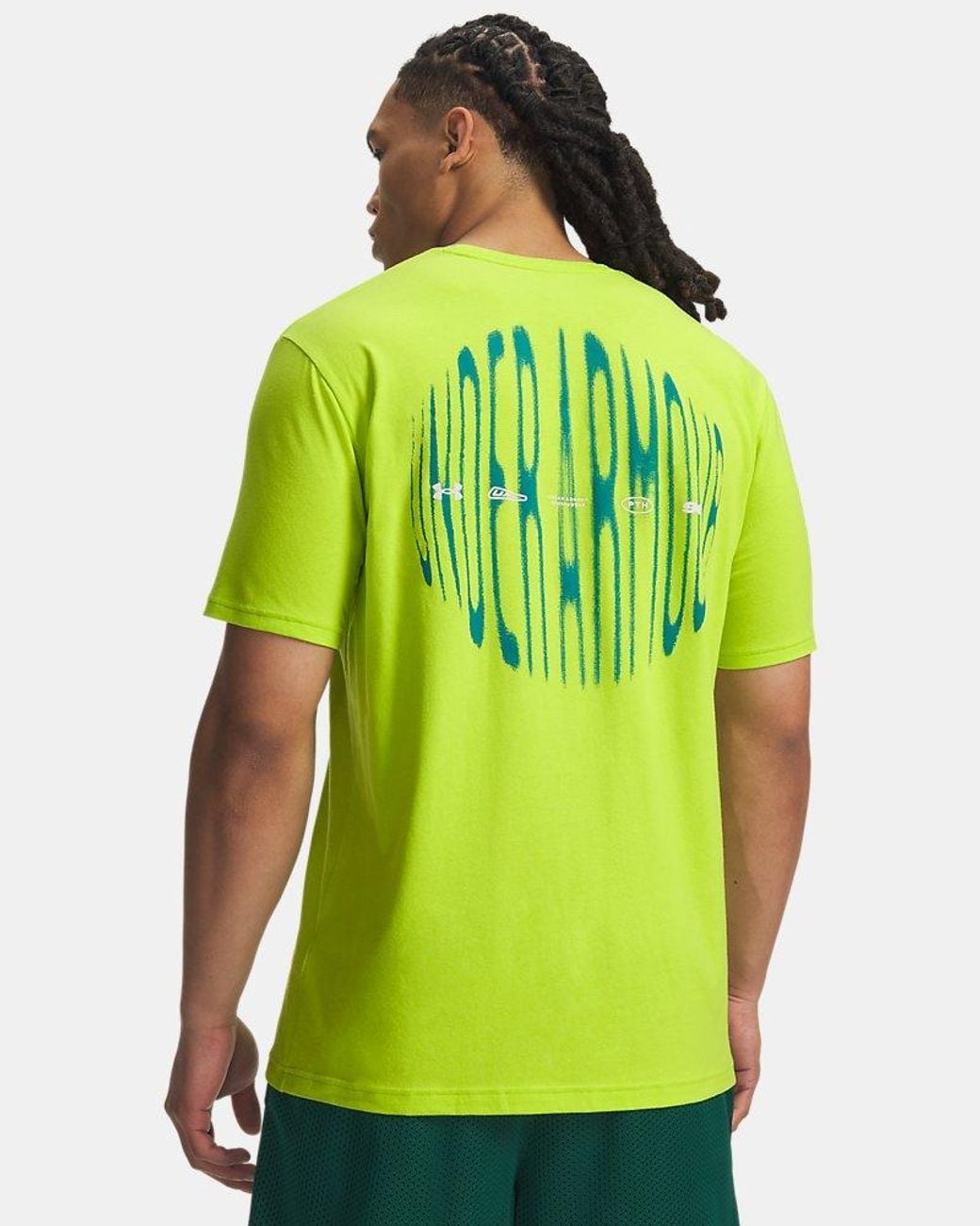 Under Armour Green Paint Wordmark Short Sleeve Citrine Royal for men