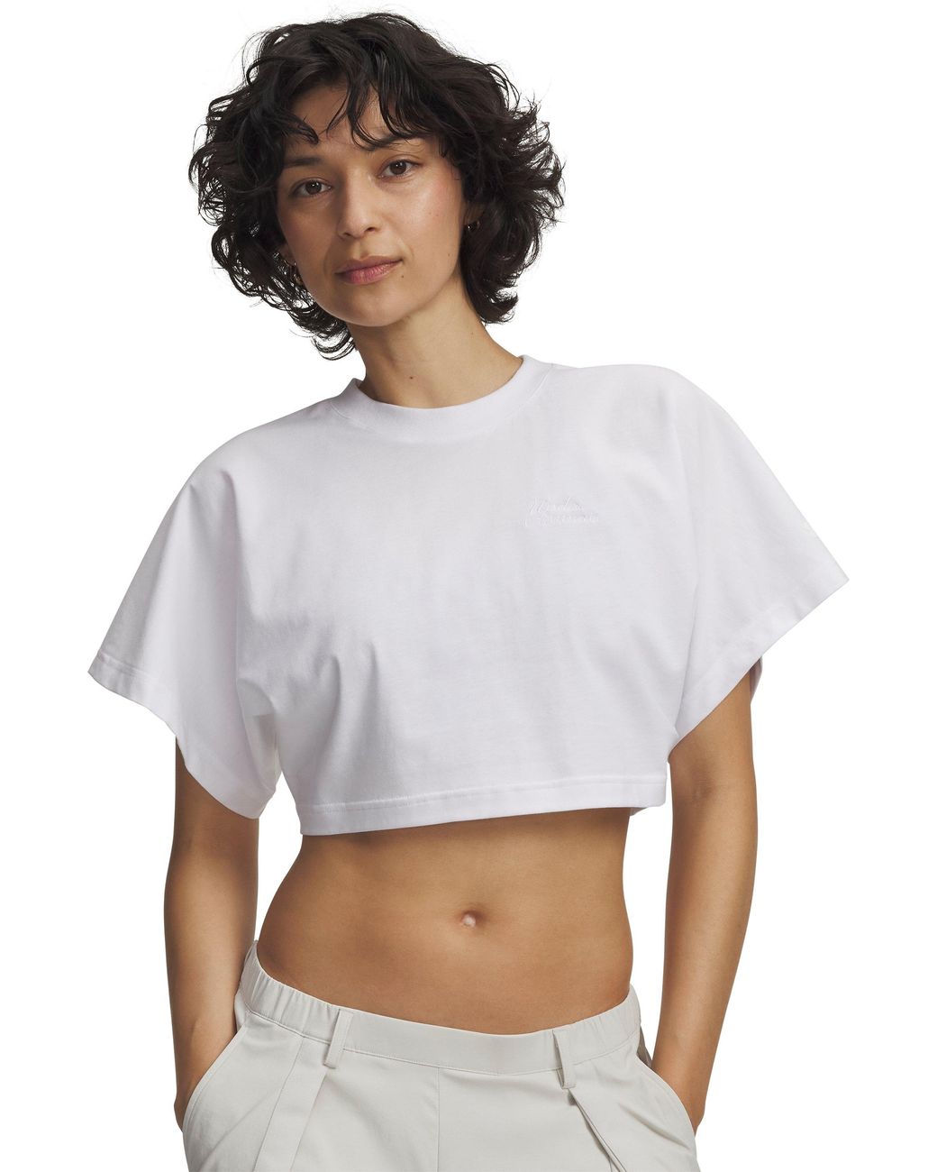 Under Armour Cropped Script Short Sleeve in White | Lyst