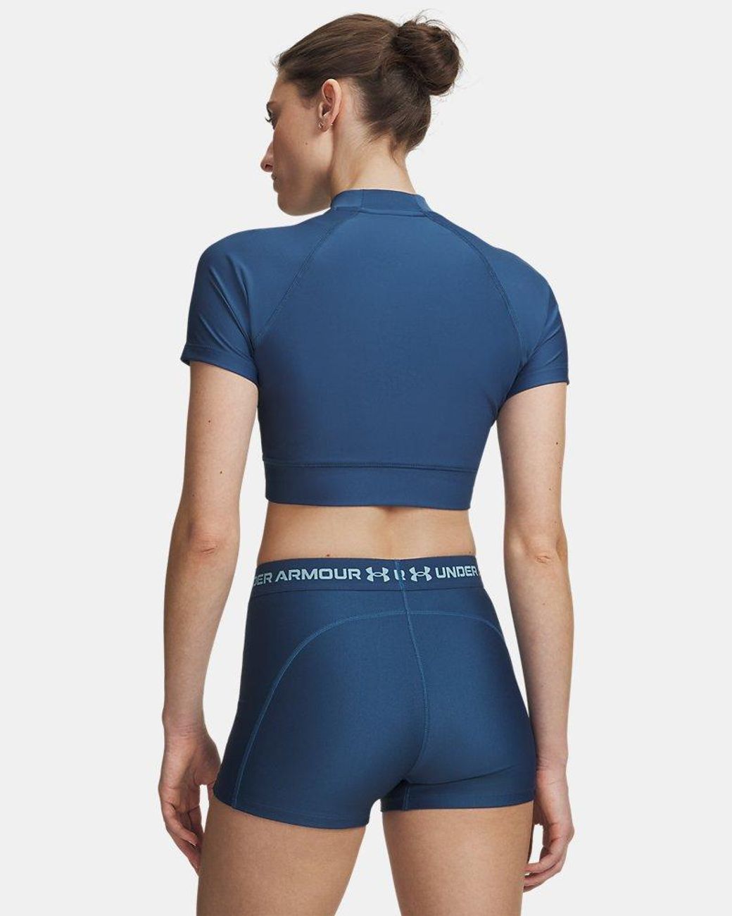 Under Armour Blue Heatgear Crop Mock Short Sleeve Wham Haze