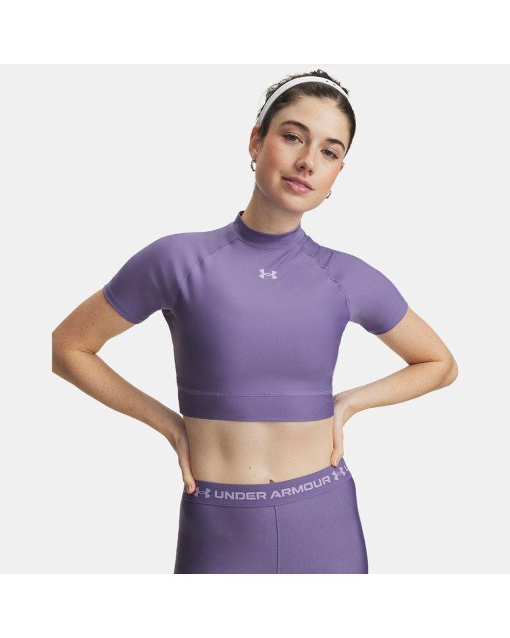 Under Armour Purple Heatgear Crop Mock Short Sleeve Luxe Crest