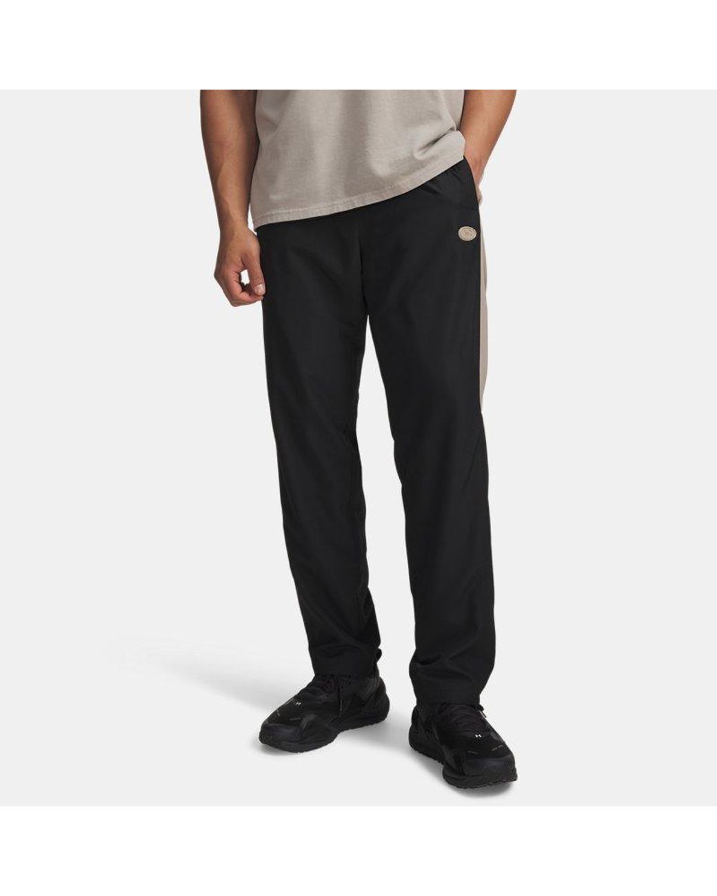 Under Armour Black Rival Woven Colorblock Pants Ultimate Timberwolf Taupe Timberwolf Taupe for men