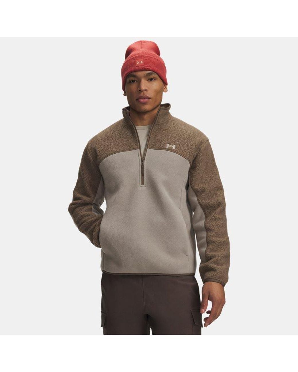 Under Armour Brown Coldgear Infrared Basecamp Fleece ½ Zip Desert Taupe Timberwolf Taupe Timberwolf Taupe for men