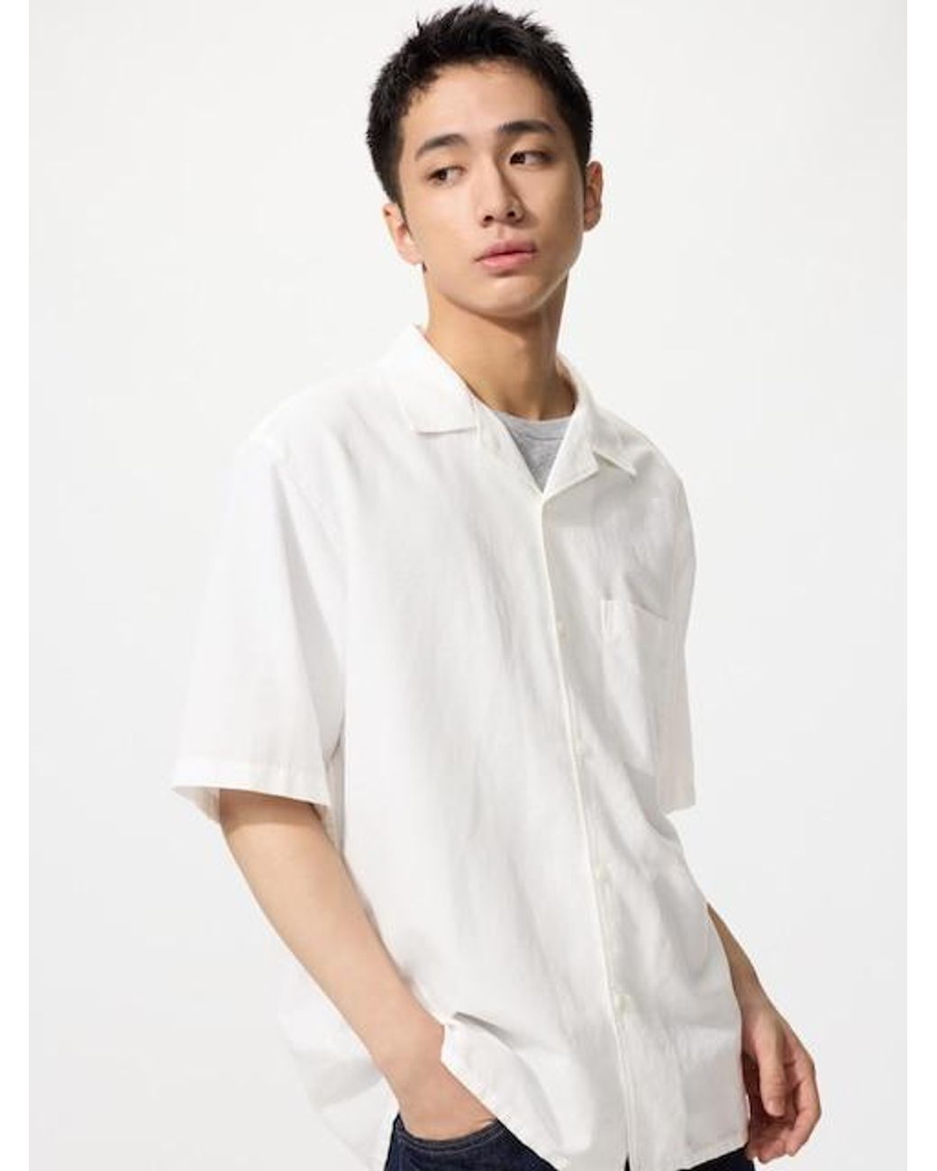 Uniqlo White Cotton Linen Blend Shirt for men