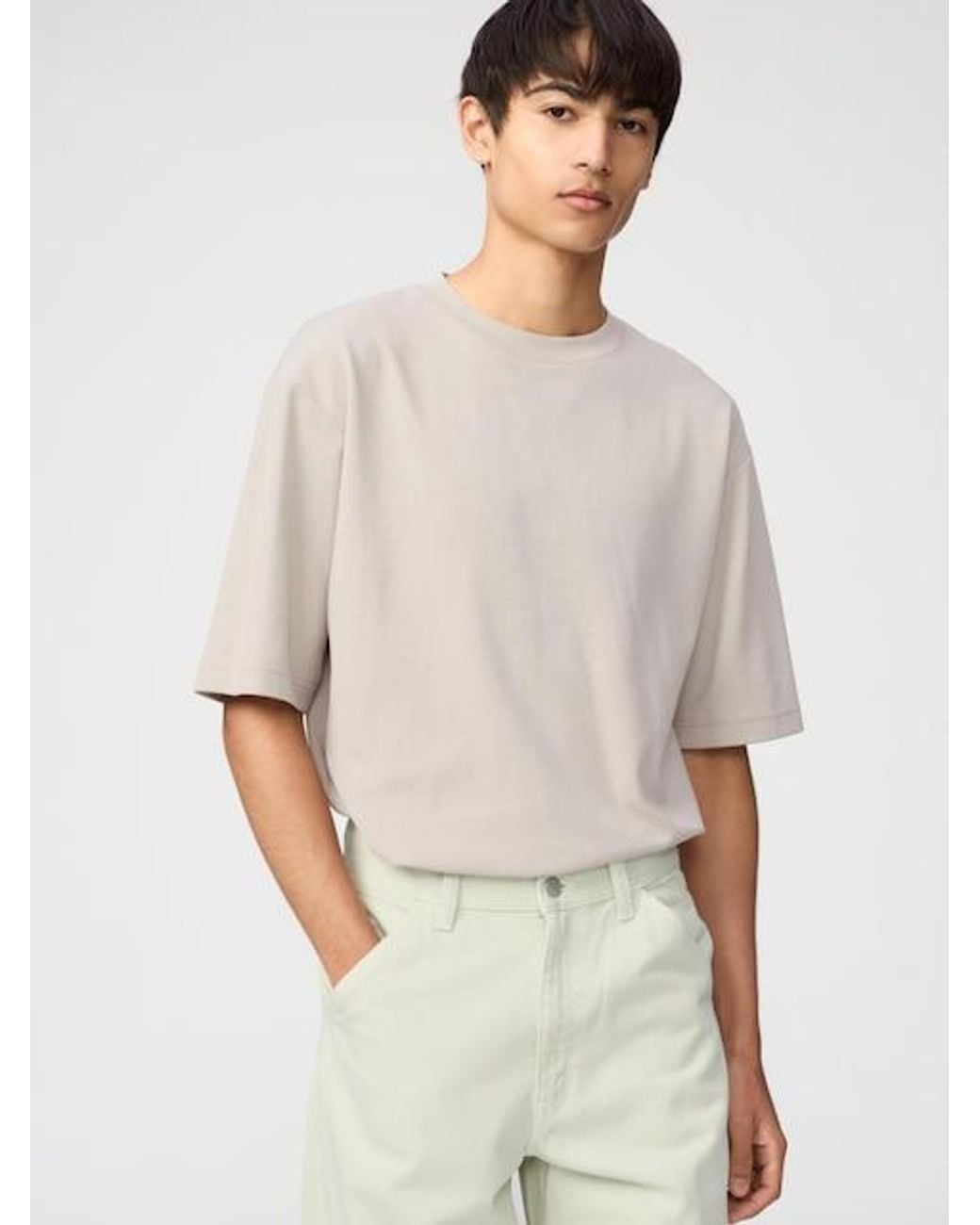 Uniqlo White Airism Cotton Oversized Crew Neck T-Shirt for men