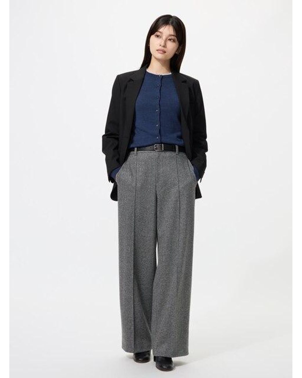 Uniqlo Blue Brushed Jersey Wide Trousers (Herringbone)