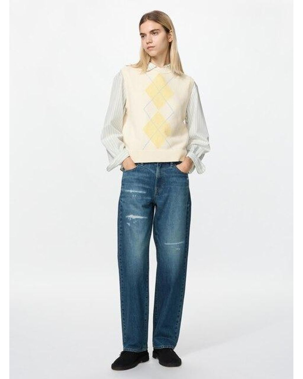 Uniqlo Blue Straight Jeans (Distressed)