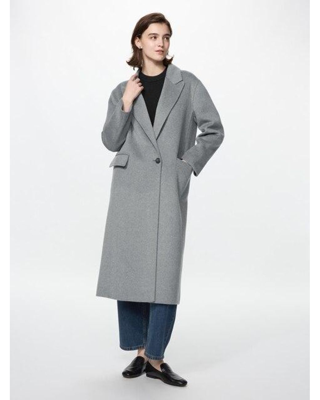 Uniqlo Gray Double-Faced Wool Blend Long Coat