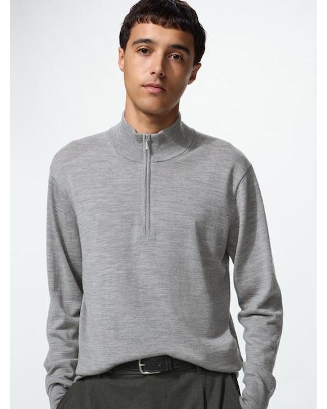 Uniqlo Gray 100% Merino Half-Zip Jumper for men