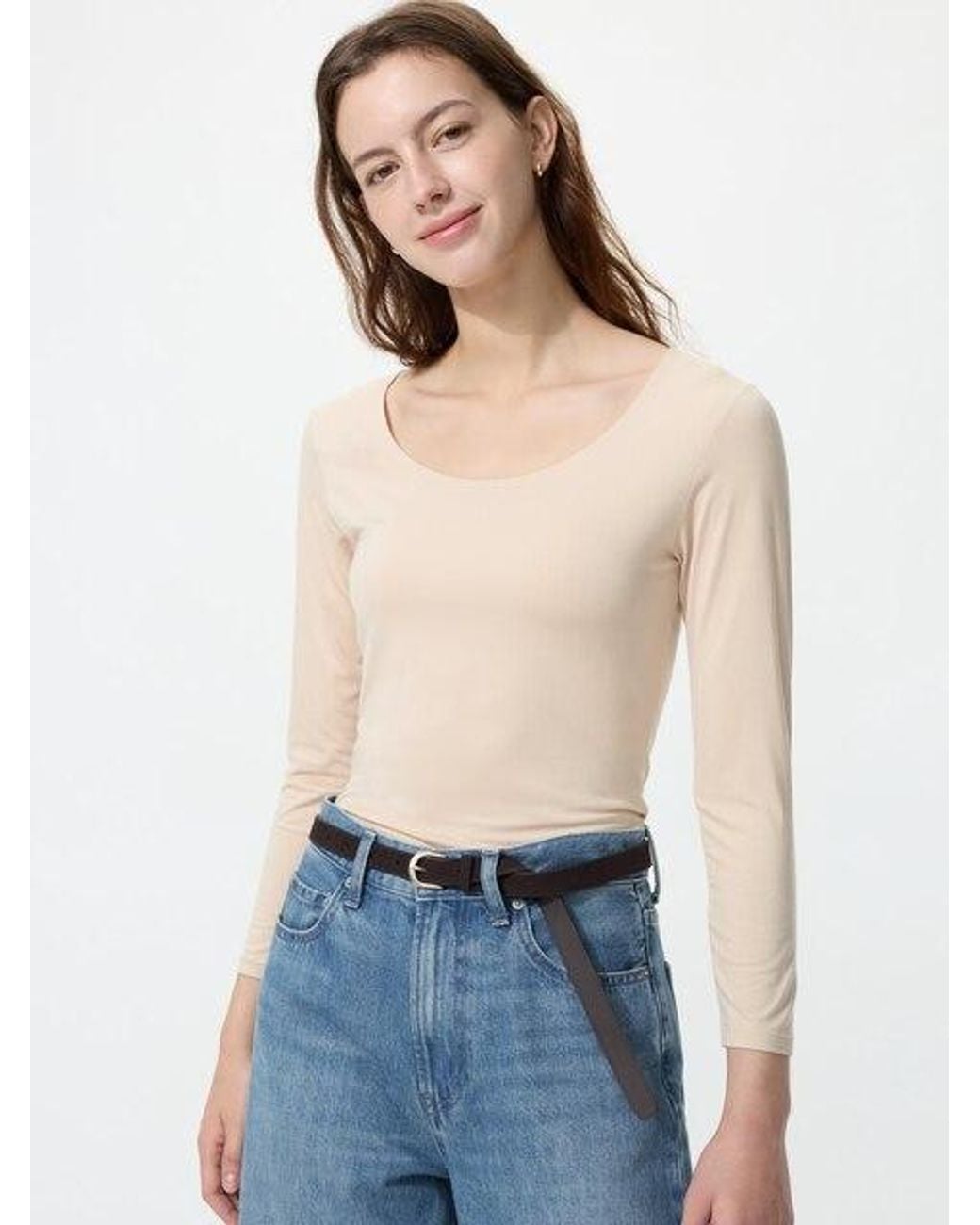 Uniqlo White Heattech Scoop Neck T-Shirt (Long Sleeve)