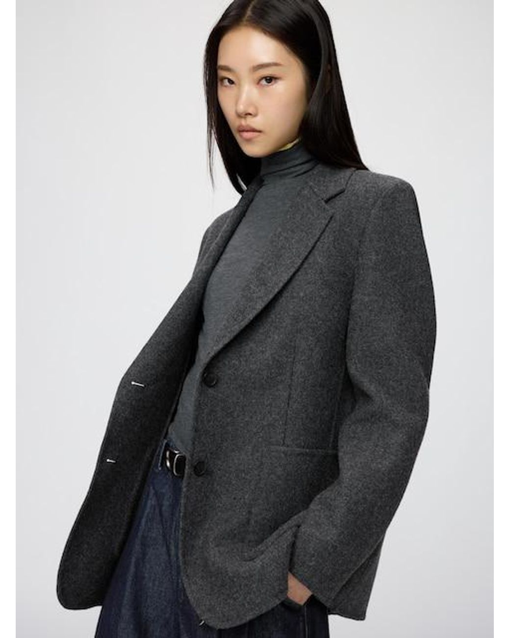 Uniqlo Black Double-Faced Wool Blend Tailored Jacket