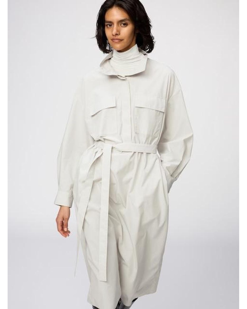 Uniqlo White Stand Collar Dress (Striped)
