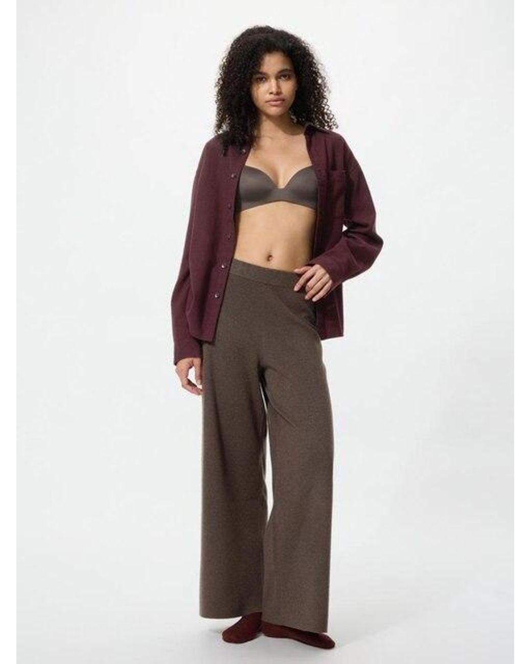 Uniqlo Brown Washable Knit Trousers (Smooth, Longer)