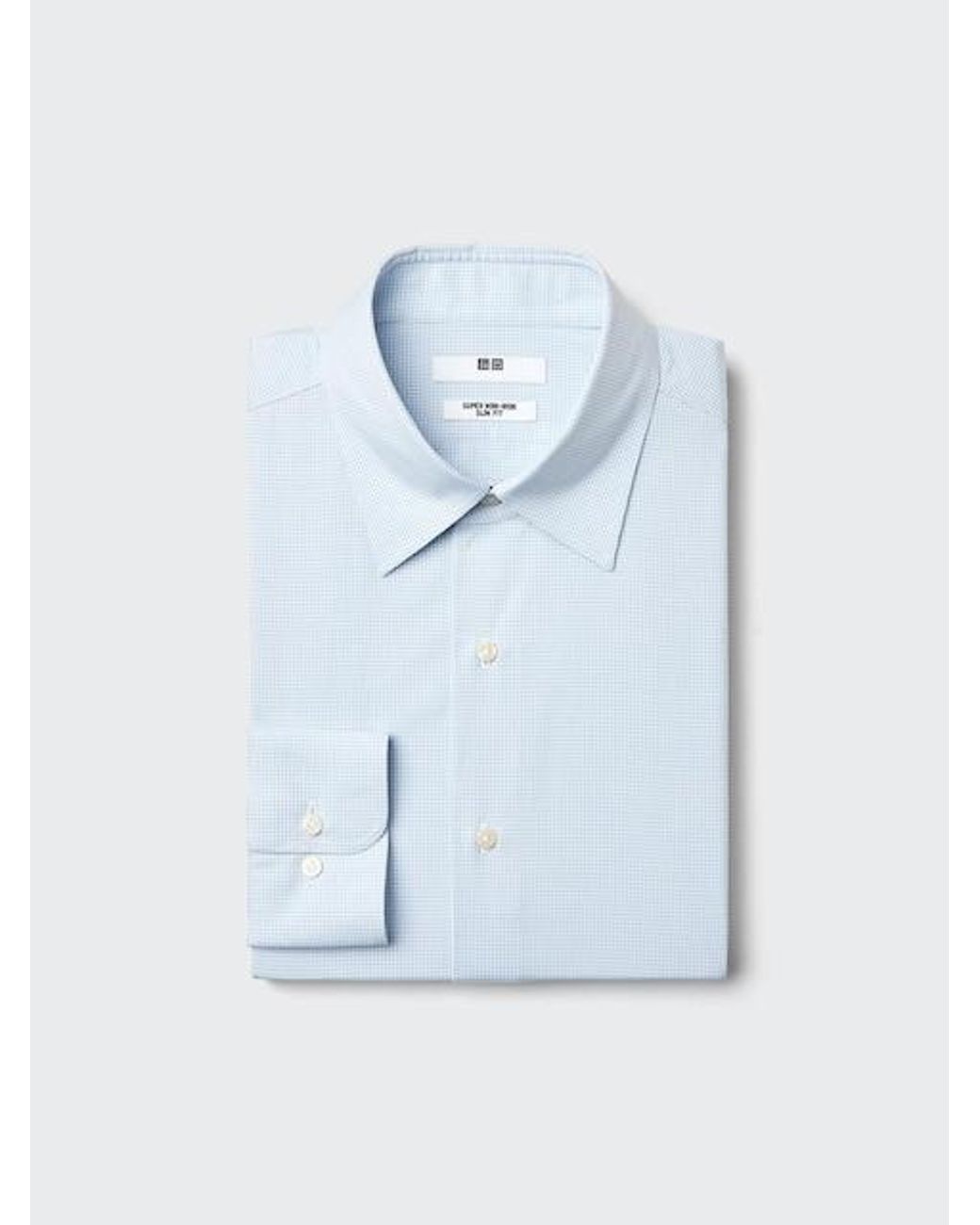 Uniqlo Blue Super Non-Iron Slim Fit Shirt (Regular Collar, Check) for men