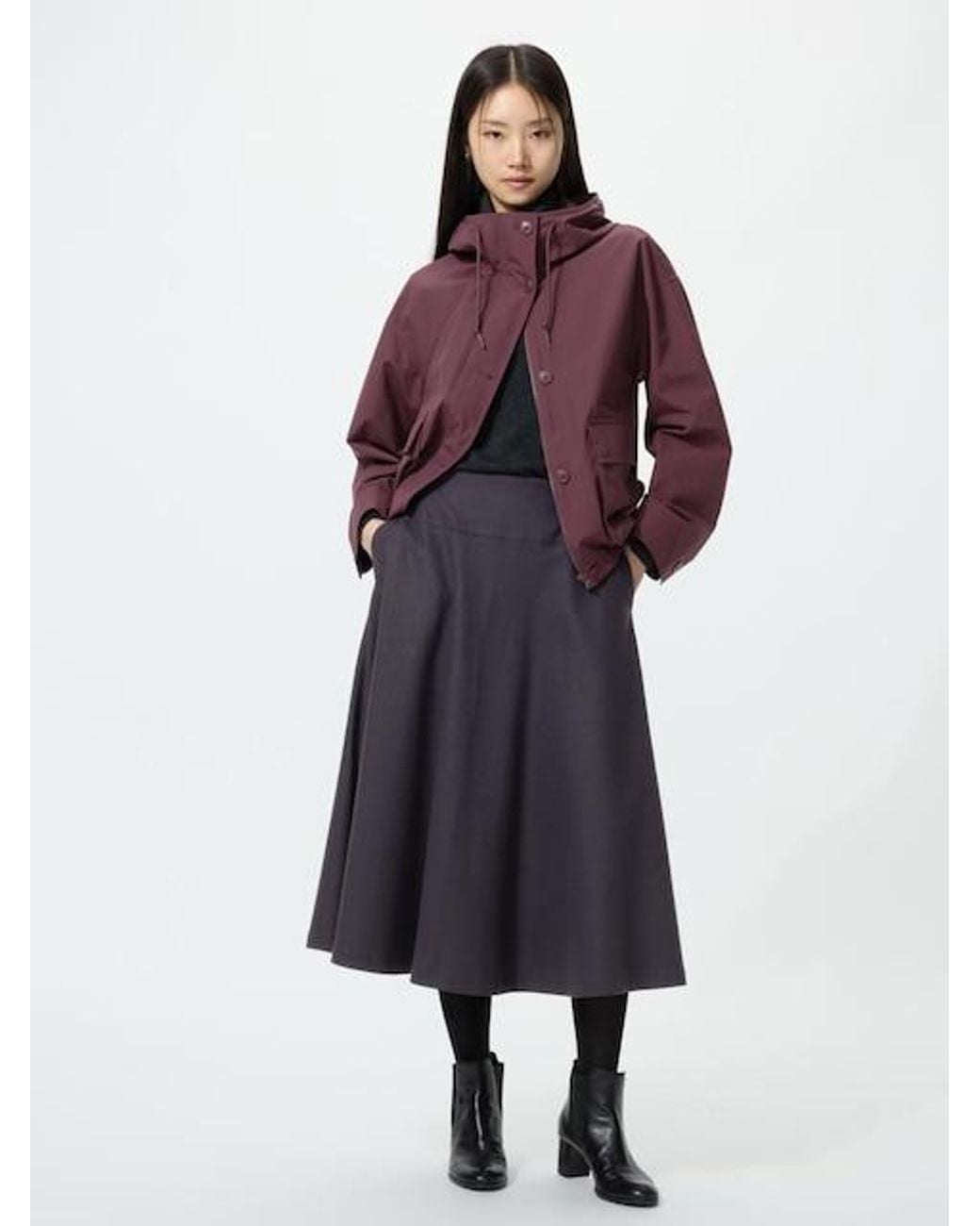 Uniqlo Purple Brushed Jersey Flared Skirt