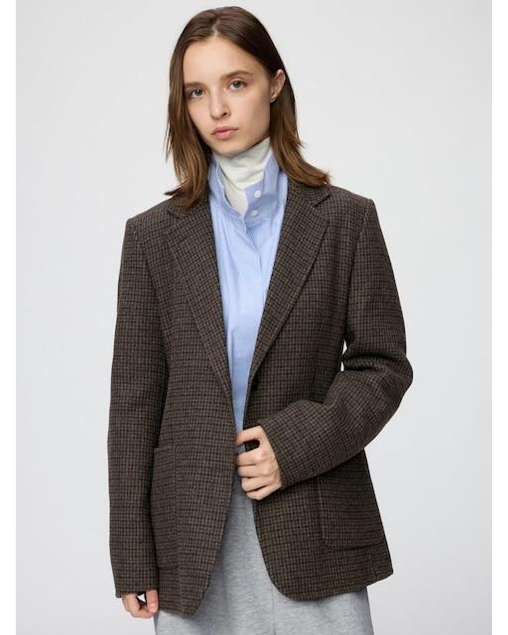 Uniqlo Gray Double-Faced Wool Blend Tailored Jacket (Checked)