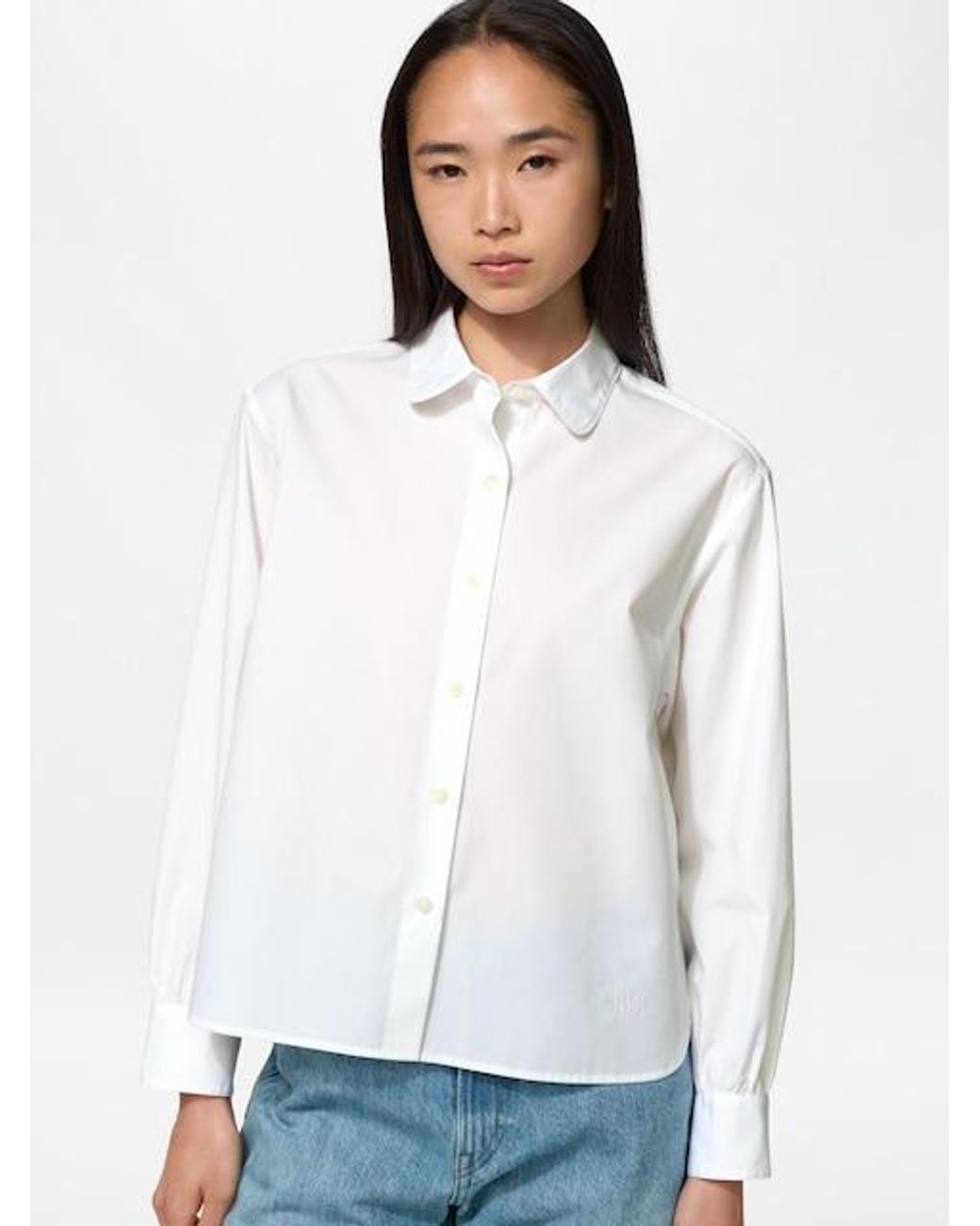 Uniqlo White Cotton Volume Sleeve Shirt