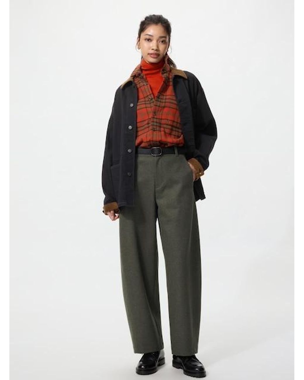 Uniqlo Green Brushed Jersey Barrel Leg Trousers