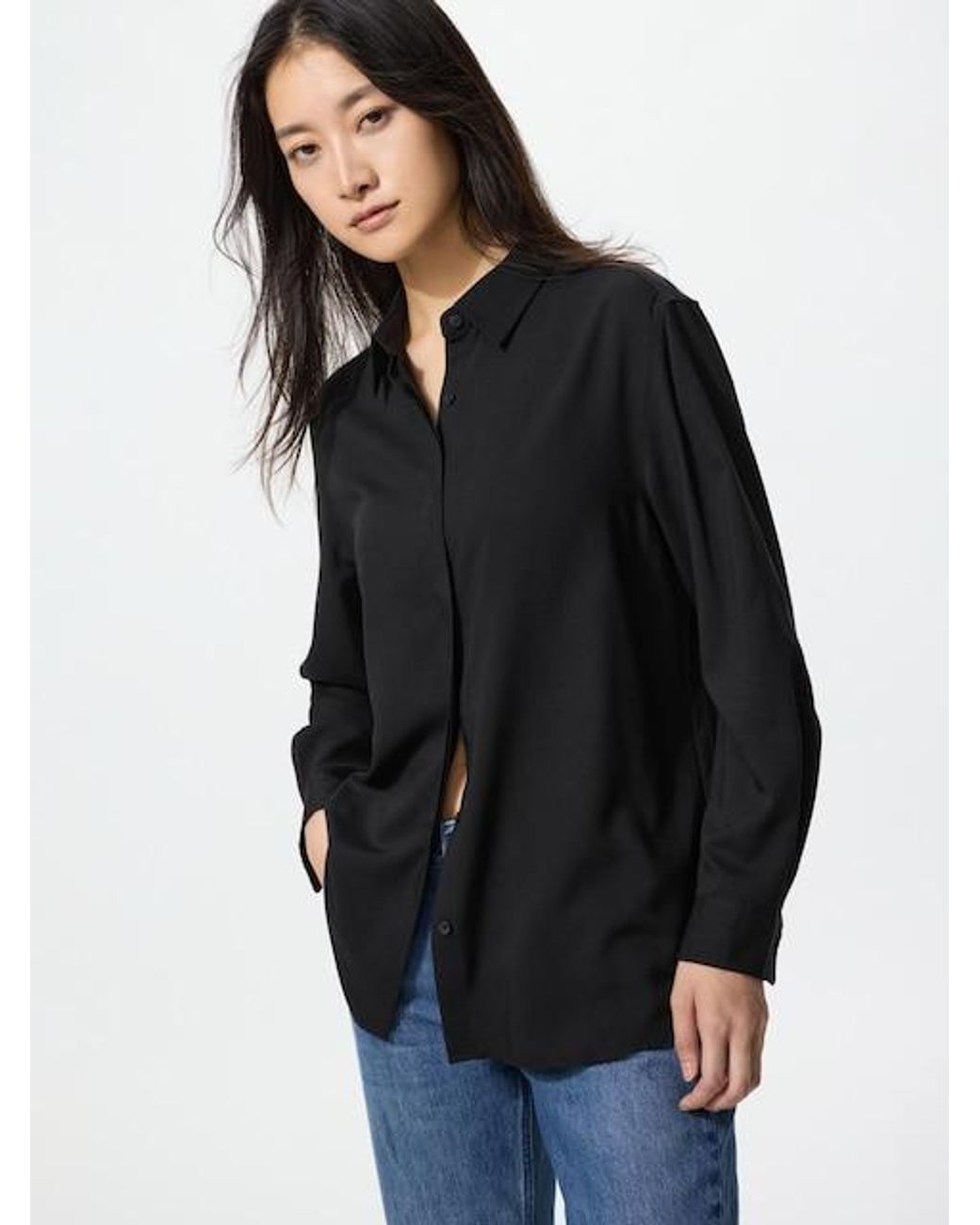 Uniqlo Black Rayon Blouse