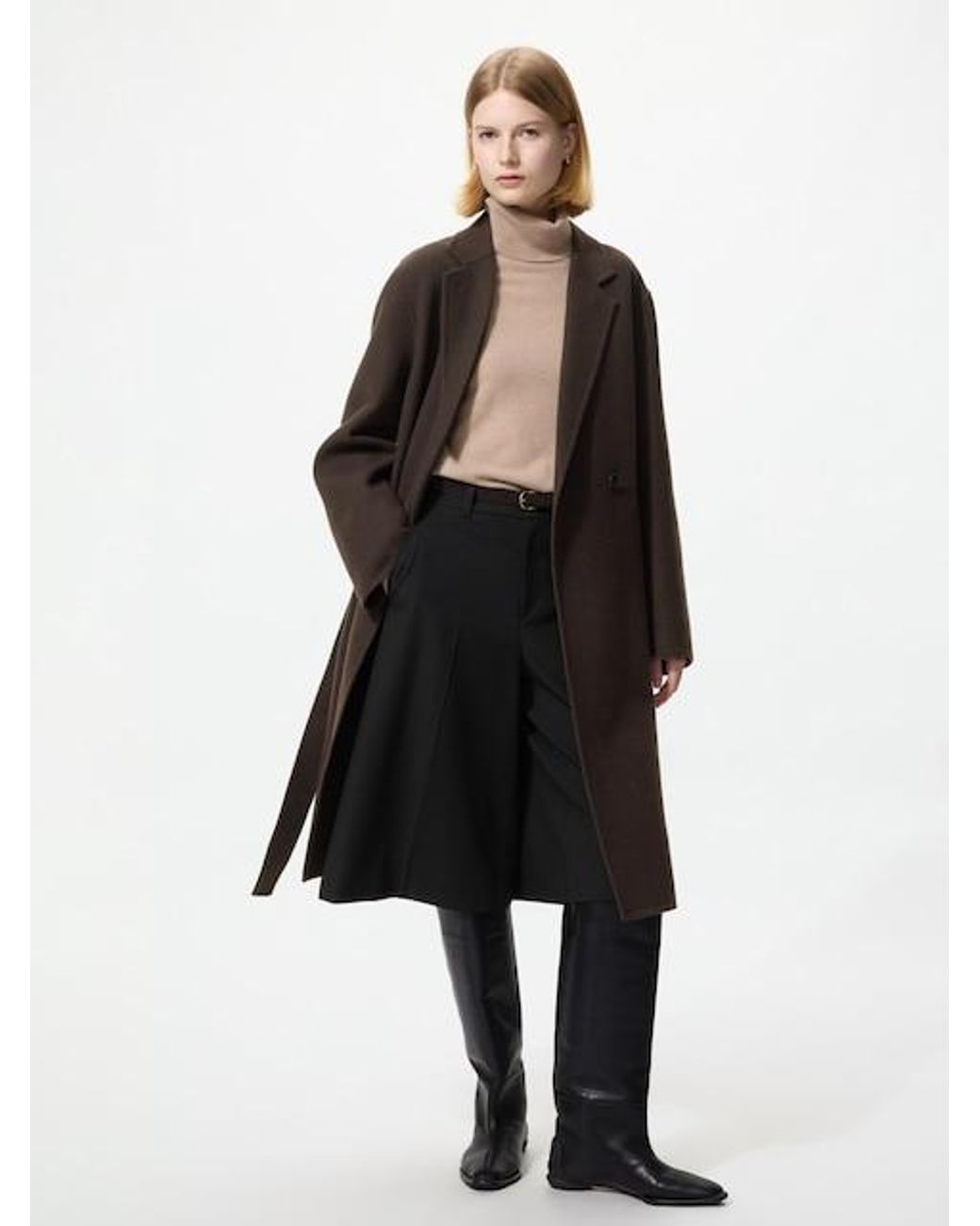 Uniqlo Black Wool Blend Relaxed Long Coat