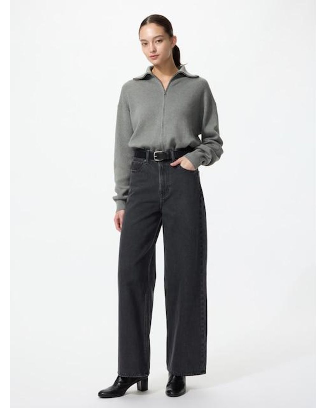 Uniqlo Blue High Rise Wide Jeans (Longer)
