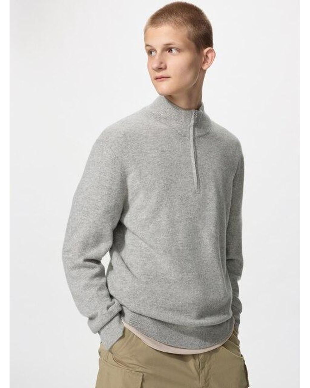Uniqlo Gray 100% Cashmere Half-Zip Jumper for men