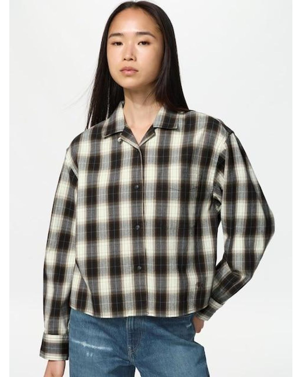 Uniqlo Gray Flannel Boxy Shirt (Checked) for men