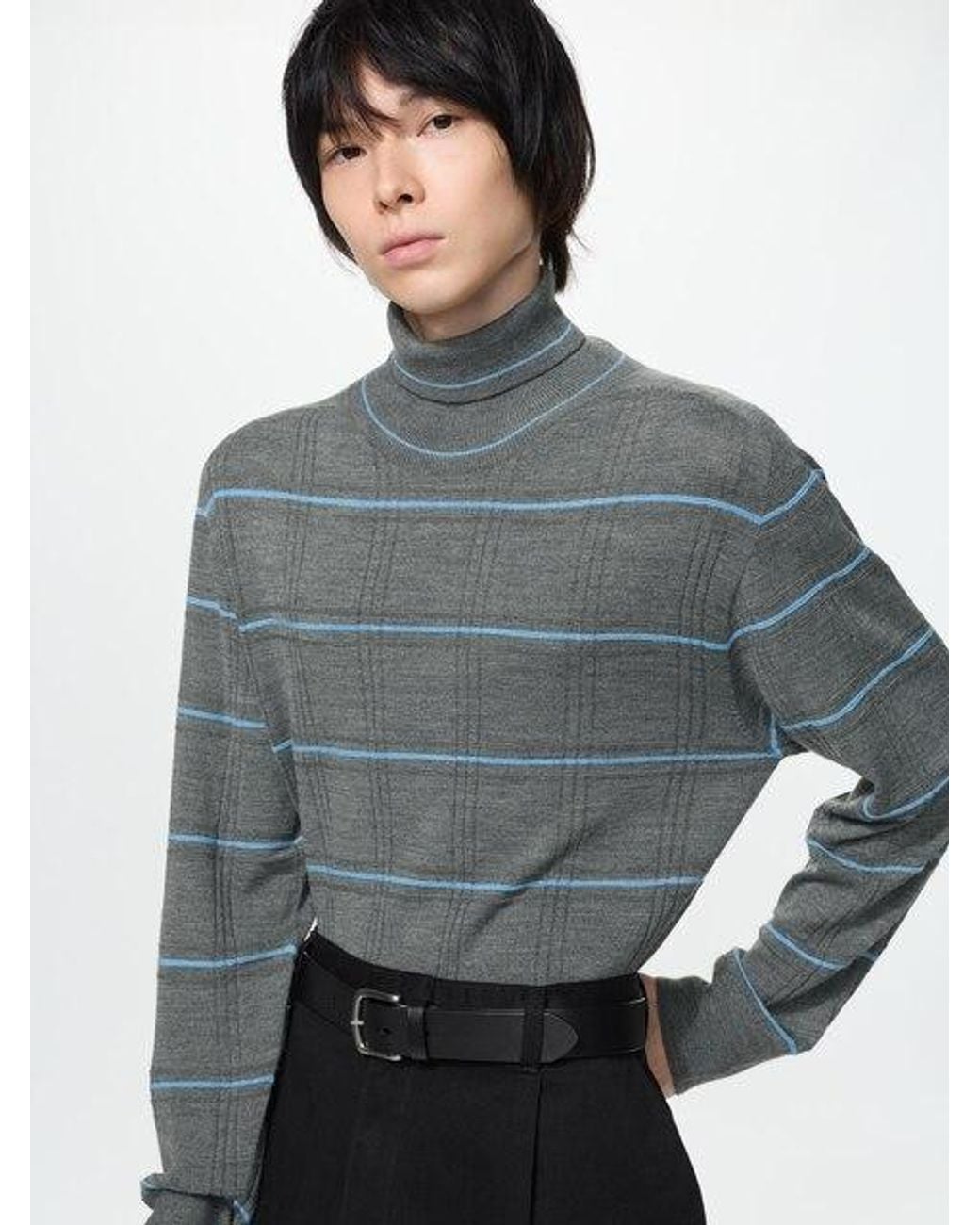Uniqlo Gray 3D Knit Seamless Turtleneck Jumper for men
