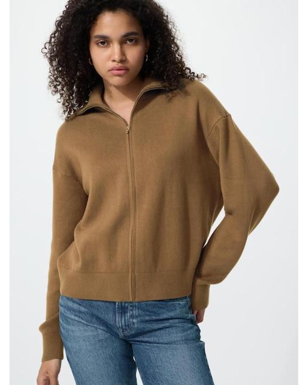 Uniqlo Natural Smooth Cotton Full-Zip Cardigan